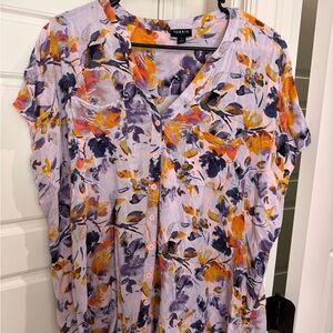 Torrid Floral V-Neck Blouse - Purple and Orange